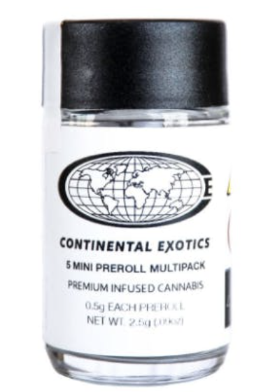 CONTINENTAL EXOTICS | 5 PACK HASH INFUSED PRE-ROLLS | GUAVA GELATO | 2.5G